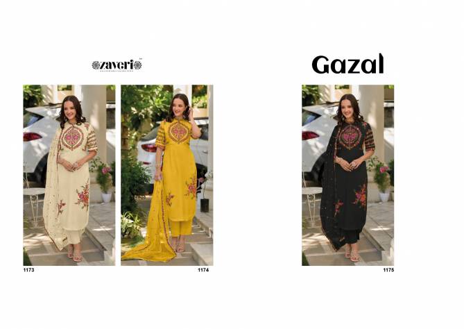 Zaveri Gazal Roman Silk Readymade Suits Catalog